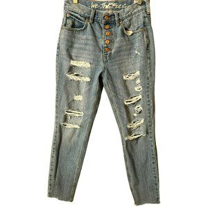 We the Free Women's Blue Distressed Blossom Rigid Jeans Size 27 Frayed Hem